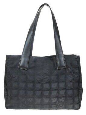 CHANEL New Travel Line Tote PM Shoulder Bag Jacquard Leather Black 67YJ471
